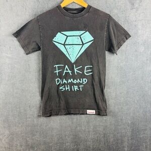 EUC Diamond Supply Co. Black Fake Diamond Shirt with Teal Graphic Sz Small